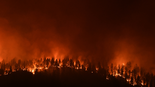 Fire blazes at Rum Creek fire in Oregon: August, 2022.