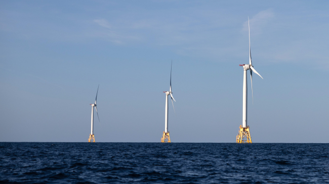 Photo showing a wind turbine generates electricity at the Block Island Wind Farm on July 07, 2022 near Block Island, Rhode Island.