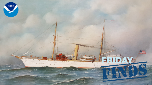 A painting of the U.S. Coast and Geodetic Survey ship Pathfinder on the water.