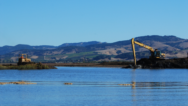 Construction to restore tidal marsh habitat in American Canyon, California, on September 29, 2009.
