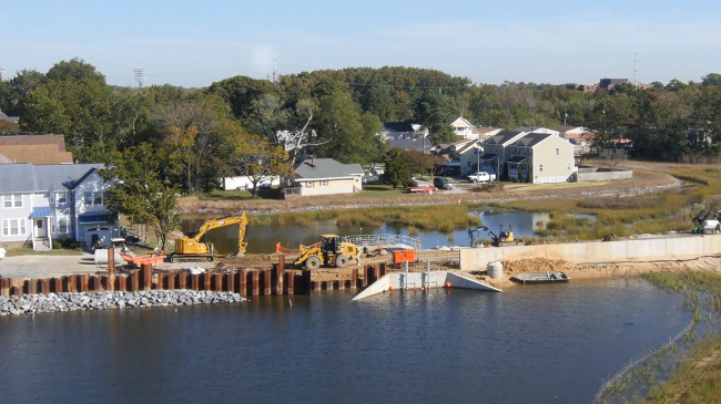 Photo of the Ohio Creek watershed project, which is addressing the high tide flooding, storm flooding and shoreline erosion in neighborhoods that are predominantly Black and include a public housing development as well as many homes on the National Historic Register. 