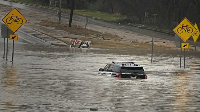 Salado Creek Flooding at Seguin Road in Bexar County. Photo credit: Alex Gamez. January, 2024.