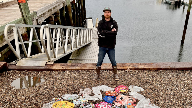 Captain Nate Severdija (pictured) and the crew at Downeast Charters frequently spot balloons while fishing for striped bass and tuna off the coast of Cape Cod.