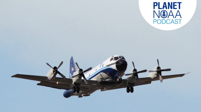 NOAA Hurricane Hunter flies through the sky.