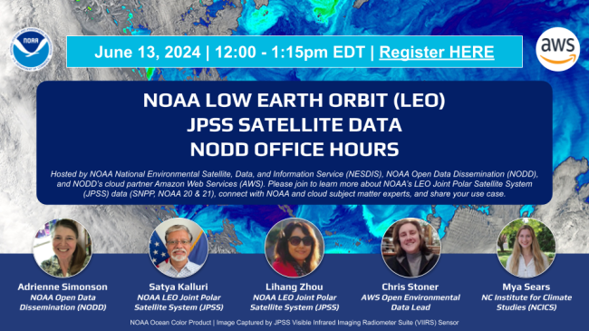 Image is announcing NODD Office Hours on JPSS satellite data with Amazon Web Services