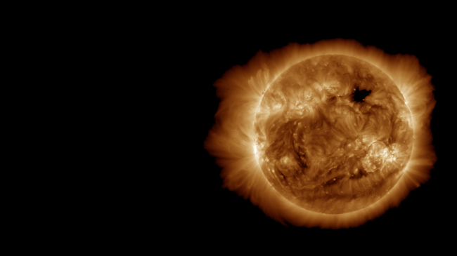 A close-up view of the surface of the sun from NOAA’s GOES-16 satellite showing solar activity that occurred approximately 1:40 pm EDT on May 10, 2024.