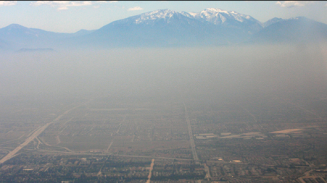 Smog over a deep mountain valley. 