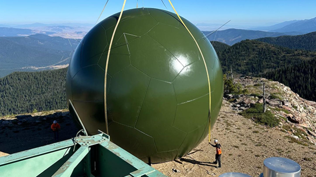 Technicians remove the radome for WSR-88D KMSX in Missoula, Montana to access radar components for the Service Life Extension Program. August 1, 2024.