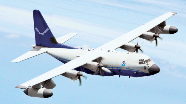 Artist's rendering of a NOAA C-130J Hercules hurricane hunter aircraft. Credit: NOAA