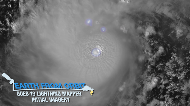 Hurricane Milton, as seen via NOAA’s GOES-19 satellite. The satellite’s Geostationary Lightning Mapper (GLM) instrument detected continuous lightning flashes within Milton’s eyewall as the storm rapidly intensified. Imagery and data from GOES-19 during the post-launch testing phase should be considered preliminary and non-operational.