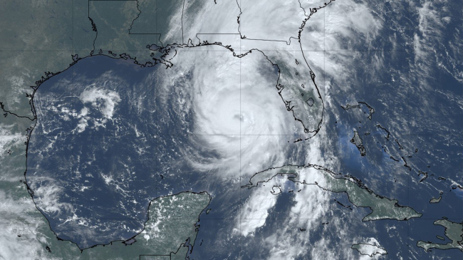 Satellite image of Hurricane Helene as it formed in the Gulf of Mexico before making landfall in the Florida Big Bend region.
