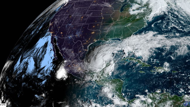 A GeoColor satellite image of Hurricane Milton moving into the Gulf of Mexico taken by NOAA's GOES-16 (GOES East) satellite at 9:10am (ET) on Oct. 7, 2024.
