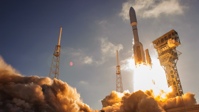 Photo showing a  United Launch Alliance Atlas V 541 rocket, carrying NOAA's GOES-T satellite, lifts off from Space Launch Complex 41 at Cape Canaveral Space Force Station in Florida on March 1, 2022. Liftoff was at 4:38 p.m. EST. Photo credit: NASA/Kevin O'Connell & Kevin Dav.