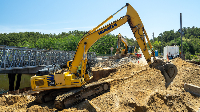 Photo showing construction underway on the Herring River Restoration Project on Cape Cod, Massachusetts in October 2024. Credit: Molly Feltner/NOAA.
