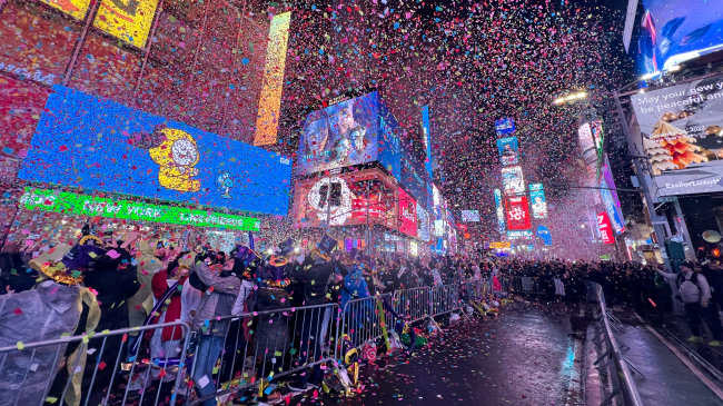 Photo showing confetti flies through the air in Times Square just after the annual ball drop January 01, 2023 in New York City. (Credit: Getty Images)