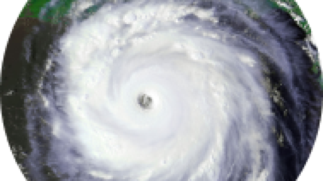 A satellite image of a hurricane. 