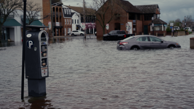 Photo showing a vehicle and parking meter are submerged by high tide flooding in Annapolis, Maryland, April 12, 2024. High tide flooding is the overflow of water on typically dry coastal land and occurs during high tides. As sea levels rise, high tide flooding occurs more frequently, and is an increasing disruption to coastal communities. Photo credit: NOAA CO-OPS