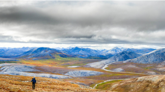 A lone hiker in the Delong Mountains in the Western Arctic National Parklands, August 2014.
