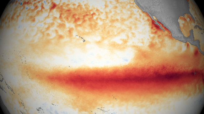 Sea surface temperatures in December 2015 compared to long-term average.