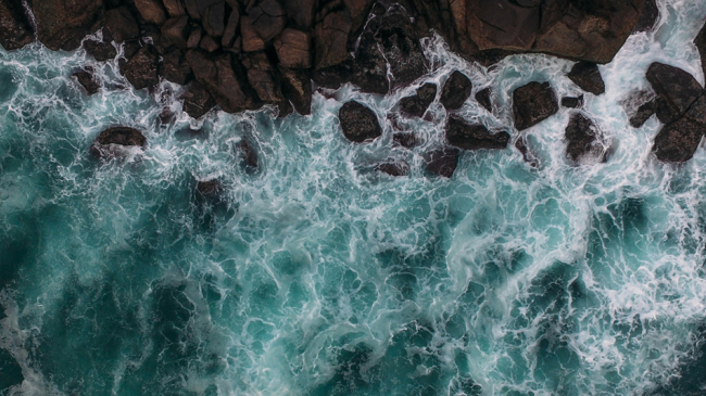 Aerial view of the Pacific Ocean.