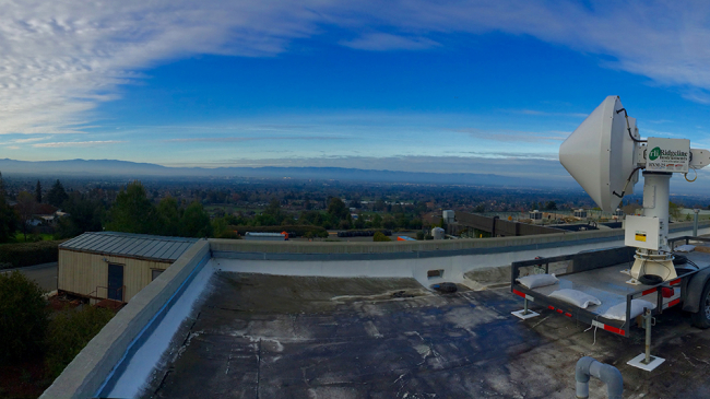 An X-band radar installed on rooftop of a Santa Clara, California building