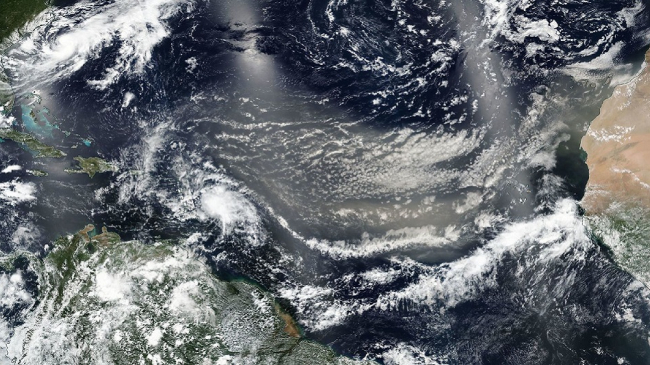 Saharan dust traveling over the Atlantic Ocean on July 8, 2018.