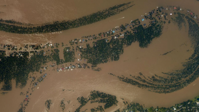 A NOAA aerial image from a NOAA overlight of damage from Harvey in the Rio Villa area of Houston, Texas. August 31, 2017 photo.