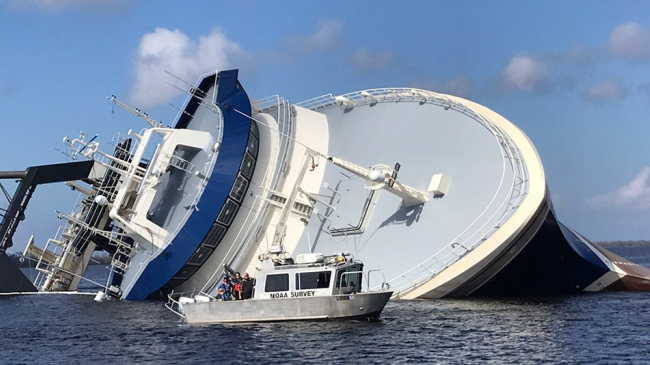 A partially submerged vessel.