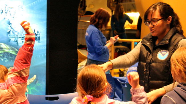 Kids get involved in cool science activities at a past NOAA Open House at the agency's headquarters building in Silver Spring, Maryland. (2015 photo.)
