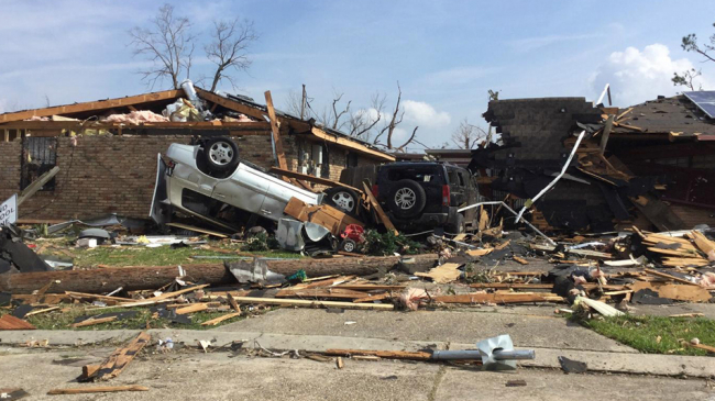 Neighborhood damaged by tornado in New Orleans East on February 8, 2017. 