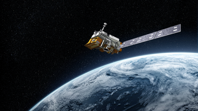 Artist rendering of JPSS-1 satellite/NOAA-20 over Earth.