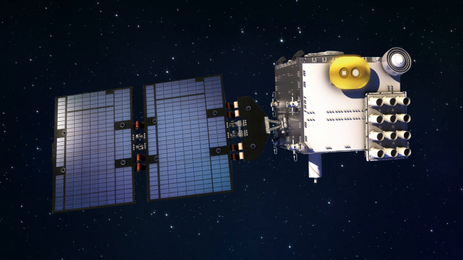 Rendering of COSMIC-2, a mission of six satellites which will orbit the Earth near the equator. COSMIC-2 launched on June 25, 2019, from NASA's Kennedy Space Center in Florida, aboard a Space X Falcon Heavy rocket. COSMIC-2 is a partnership between NOAA, the U.S. Air Force and Taiwan.