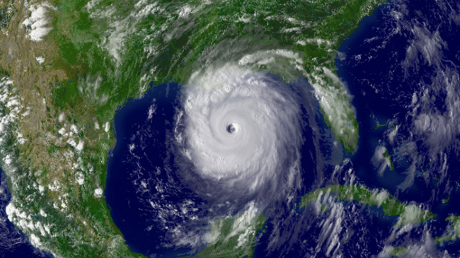 NOAA satellite image for larger view of Hurricane Katrina taken Aug. 28, 2005, as the storm’s outer bands lashed the Gulf Coast of the United States a day before making landfall.