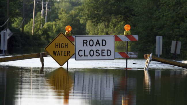 Road closed due to flood.