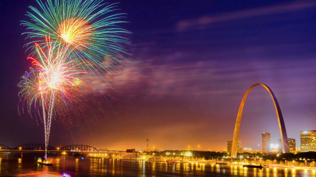 The St. Louis area will be wet from weekend rains, but they should taper off in the early evening in time for the fireworks. Cincinnati, however, might not be so lucky. Be sure to check your local forecast at www.weather.gov before you make your plans.
