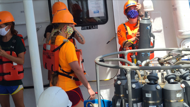 Scientists measured the extent of the Gulf of Mexico hypoxia zone in 2020 aboard the R/V Pelican. 