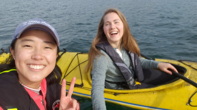 2017 Hollings alumni Ashley Bang (front) and Lizzy Ashley (back) became fast friends during their Hollings Scholarship. They reconnected in person in early 2020, prior to the COVID-19 pandemic, and Lizzy gave Ashley a kayak tour of Orcas Island in Washington where she was working.