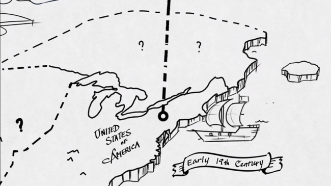hand drawn representation of early United States map