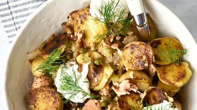Yum: A breakfast of Alaska salmon and potato hash.
