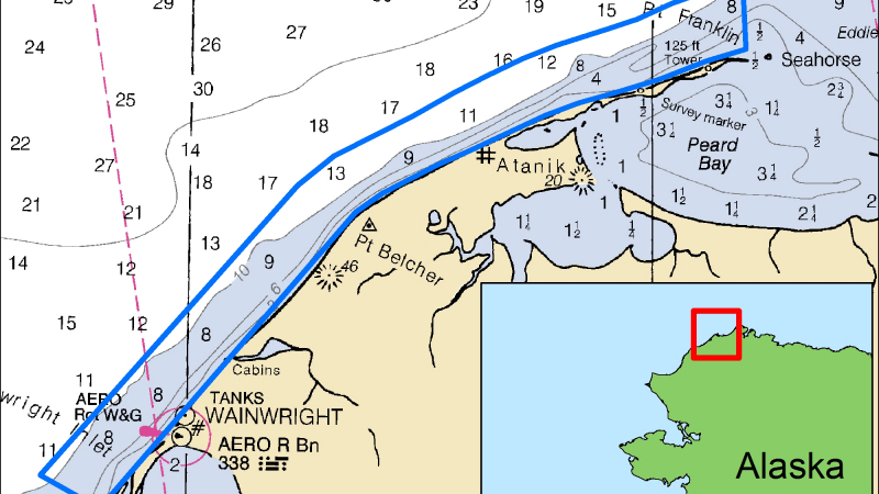 This map shows the area that was surveyed during NOAA's Lost Whaling Fleets expedition.