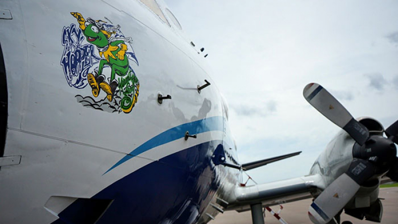 NOAA42 mascot Kermit the Frog prepares for takeoff, traveling to five cities in the eastern U.S. to raise awareness of the approaching hurricane season. May 5, 2019.
