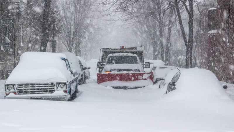 Snow plow at work in the streets of the District of Columbia  during the January 2016 blizzard.