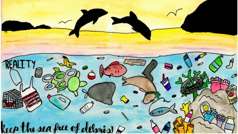 Cindy P., Grade 7, is a winner of the NOAA Marine Debris Program Art Contest 2019.