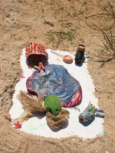 Callie D., Frederick S., Maleah S., Brianna S. and Johnny D., second place winners of Washed Up: A Marine Debris Art Contest 2019.