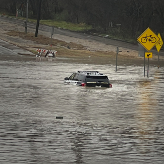 Salado Creek Flooding at Seguin Road in Bexar County. Photo credit: Alex Gamez. January, 2024.