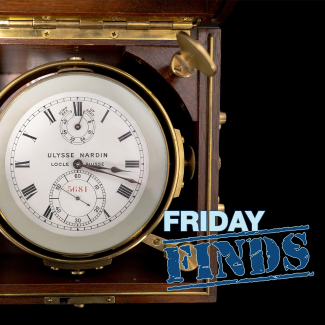 The face of a Ulysses Nardin marine chronometer used by the Coast and Geodetic Survey in the 1940s.