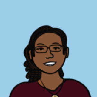 Cartoon illustration of Tia Clark.