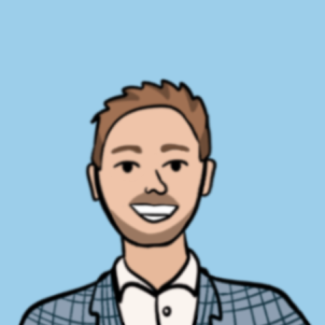 Cartoon illustration of Scot Pilié