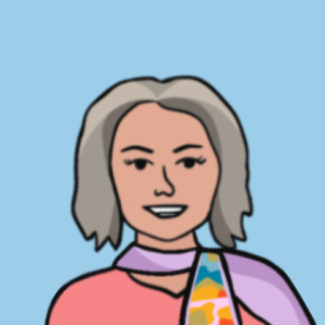 Cartoon illustration of Mary Edna Fraser.